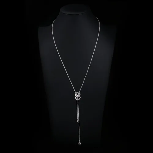 Vista 2 de DAOCHONG Collar largo de plata de ley S925 con borla redonda para mujer, 30 pulgadas (cadena ajustable), Plata esterlina