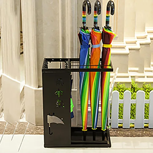 Vista 10 de Square Umbrella Holder with Removable Drip Tray Stand for Umbrellas Entryway Decorative Metal Freestanding Rack Organizer Cane Walking Stick Holder