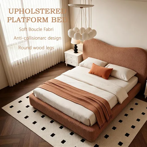 Vista 5 de UNIZONE Estructura de cama de tamaño matrimonial con cabecera tapizada Marrón