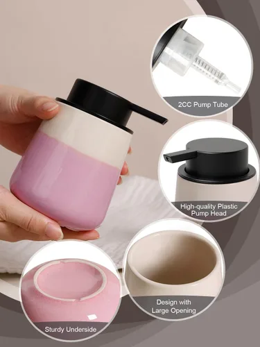 Vista 4 de INGOFIN Dispensador de Jabón de Cerámica Espumoso - Dispensador de Jabón de Mano de 12oz de Espuma para Baño, Dispensador de Platos Moderno