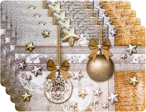 Vista 3 de Needzo Manteles individuales navideños a granel de 12 unidades, 3 diseños diferentes para decoración de juegos de mesa navideñas, manteles