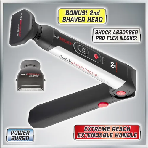 Vista 6 de Mangroomer Ultimate Pro Back Shaver con asa 2 cabezas de shock absorber Flex, Bisagra de energía, Extreme Reach y Power Burst