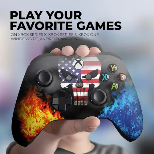 Vista 2 de DreamController Americcan Warrior Skull Custom X-box Controller Wireless compatible with X-box One/Series X/S Proudly Customized in USA with