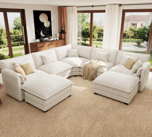 Vista 21 de Sofá modular de gran tamaño de 113 pulgadas, cómodo sofá en forma de L con funda extraíble, asiento ancho y profundo moderno para sala de estar