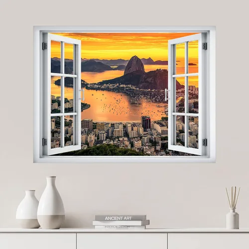 Vista 9 de SIGNWIN Adhesivo mural removible para pared, atardecer cielo naranja, otoño, bosque, árbol, paisaje, naturaleza, arte fino, rústico, paisaje