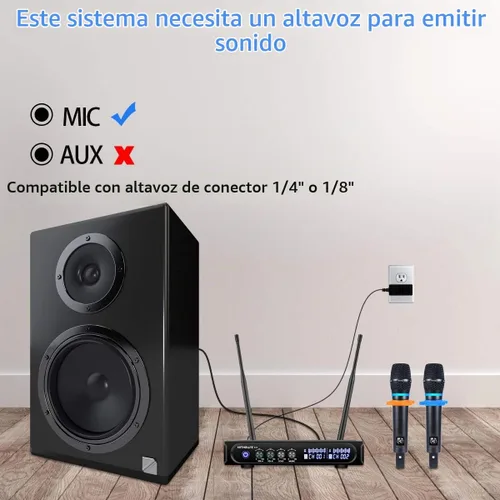 Vista 5 de S9 UHF Sistema de micrófono inalámbrico recargable para karaoke, micrófono inalámbrico dual con caja receptora Bluetooth + control de volumen ECHO