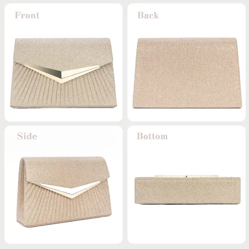 Vista 7 de Larcenciel Bolsos de noche para mujer, bolso de noche plisado brillante, elegante embrague de lentejuelas para boda, fiesta de cóctel formal