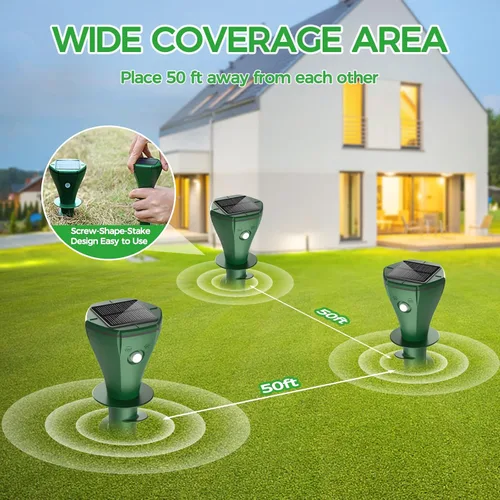 Vista 6 de Repelente de topos alimentado por energía solar, repelente de topos, repelente de marmotas para exteriores, repelente ultrasónico impermeable IP65