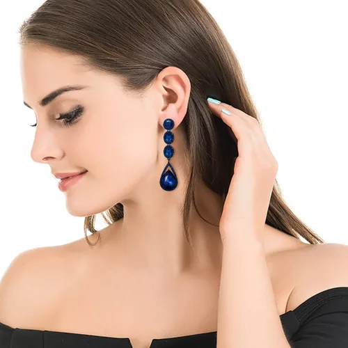 Vista 3 de Flyonce Aretes colgantes con diamantes de imitación de cristal para boda, Cristal