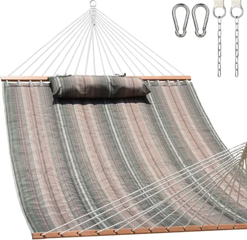 Vista 12 de Lazy Daze Hammocks Hamaca de tela acolchada de 12 pies con almohada suave, hamaca doble para 2 personas con barra separadora para patio exterior