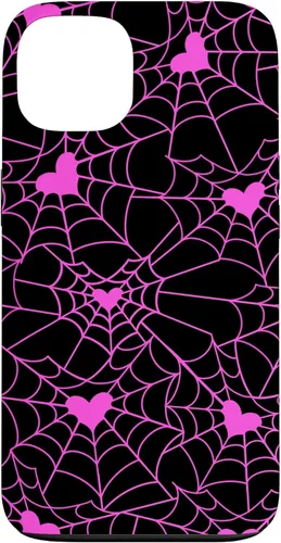 Vista 7 de Carcasa para iPhone 11 con diseño de telaraña, color rosa y negro