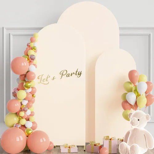 Vista 3 de Wokceer - Juego de 3 fundas de arco para telón de fondo, color beige 6FT,5FT,4FT Spandex Fitted Balloon Arch Cover Round Top Chiara Backdrop Cover