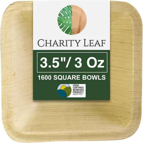 Vista 18 de Charity Leaf Mini tazón redondo de hoja de palma desechable de 3.5 pulgadas (25 piezas) Como bambú Todo natural y biodegradable Tablas