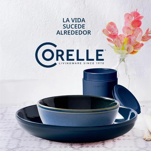 Vista 7 de Corelle Juego de vajilla de gres, platos y cuencos de cerámica esmaltada sólida y reactiva hecha a mano, platos redondos de estilo rústico moderno