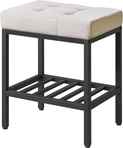 Vista 10 de IBUYKE Taburete de maquillaje rectangular con pies ajustables y espacio de almacenamiento, silla reposapiés, asiento de tocador de PU, multiusos