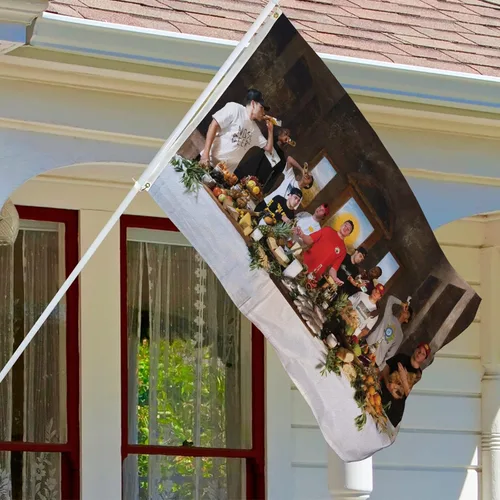 Vista 5 de Bandera de The Last Send de 3 x 5 pies, divertido póster duradero de hombre con 2 ojales de latón. Esta hermosa pancarta entretenida para decoración