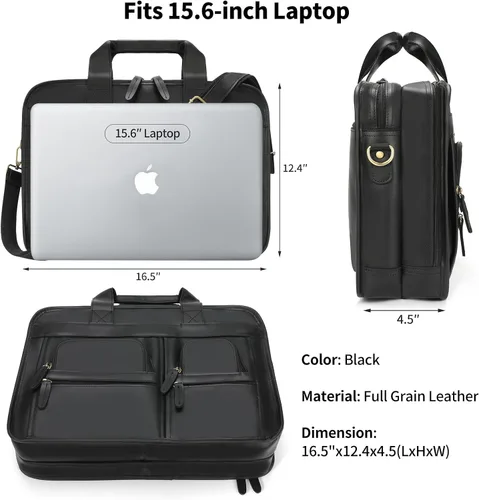 Vista 2 de Jack&Chris Maletín de cuero para hombres,Bolso de mensajero retro de viaje de negocios,Bolsa de trabajo grande para portátil de 15.6