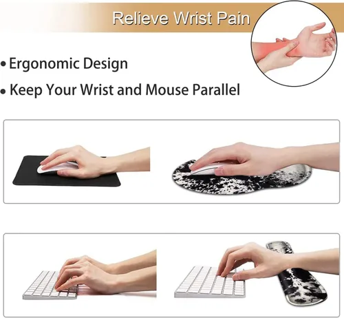 Vista 3 de Alfombrilla ergonómica para mouse con soporte de muñeca y teclado de espuma viscoelástica, juego de reposamuñecas para videojuegos, computadora