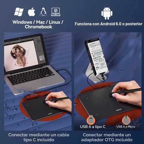Vista 5 de UGEE S640 - Tableta de dibujo digital con 10 teclas de acceso rápido, tableta de 6.5 x 4 pulgadas con 8192 niveles de lápiz capacitivo sin batería