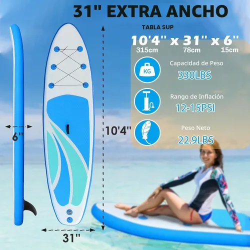 Vista 2 de Inflatable Stand Up Paddle Board for Adult All Skill Levels- 10'4" Ultra-Light SUP Paddleboard with Durable Non-Slip Deck and Paddle Board