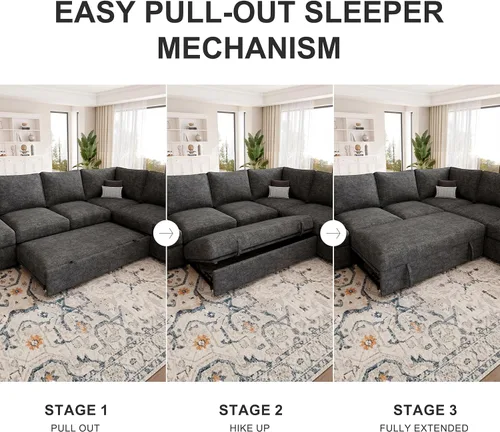 Vista 7 de Sofá modular de 85 pulgadas con cama extraíble, sofá modular de 5 asientos en forma de L con almacenamiento, sofás seccionales para sala de estar