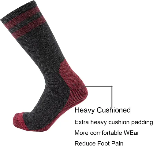 Vista 3 de Cerebro Calcetines de lana merino para hombre, calcetines acolchados a media pantorrilla que absorben la humedad, calcetines de senderismo