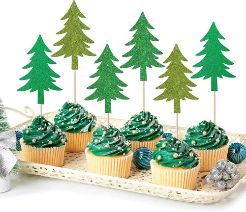 Vista 36 de Paquete de 24 Adornos Navideños Oh Baby para Cupcakes con Sombrero de Navidad con Purpurina, Palillos de Comida para Baby Shower para Niños y Niñas