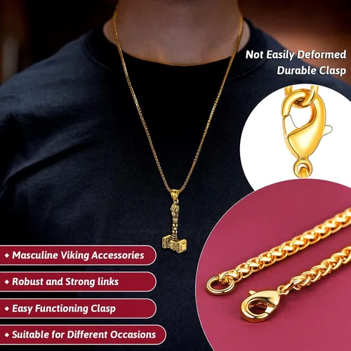 Vista 5 de FaithHeart Viking Thor's Hammer Talismán Collar para hombre, colgante de amuleto nórdico vintage de Mjolnir con cadena de trigo resistente, joyería