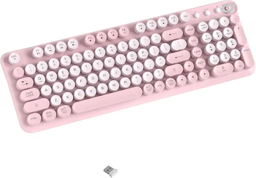 Vista 8 de Teclado Bluetooth inalámbrico, teclas redondas retro de tamaño Azul