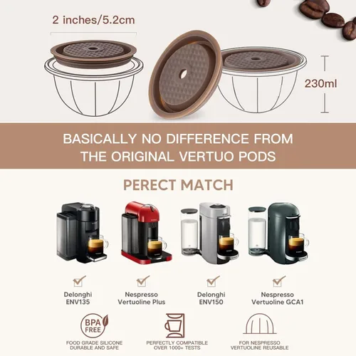 Vista 3 de Tapas de cápsula de café reutilizables para cápsulas originales de Nespresso Vertuoline, tapas de silicona de grado alimenticio para cualquier