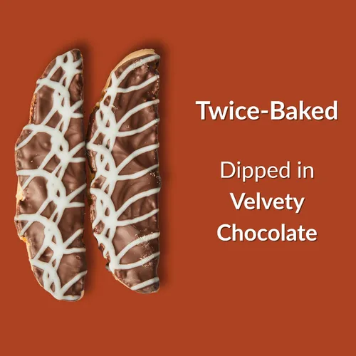 Vista 3 de DeLallo Galletas de biscotti bañadas en chocolate, receta italiana auténtica horneada dos veces, galletas toscanas totalmente naturales sumergidas