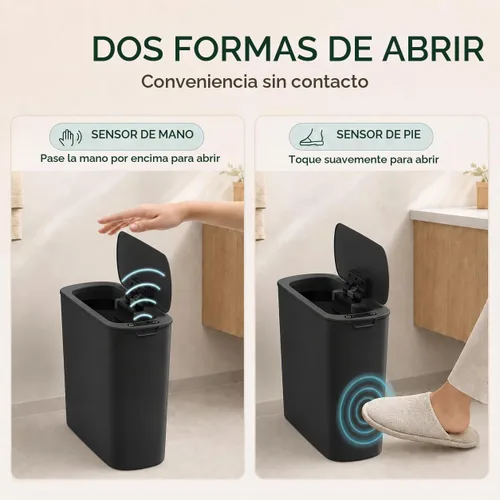Vista 5 de TIPGO - Cubo de basura automático con sensor de movimiento para baño con tapa, basurero táctil de 2.6 galones, papelera de basura inteligente