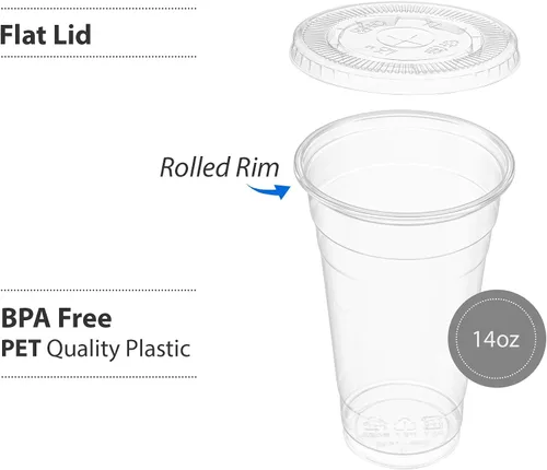 Vista 3 de ELEGANT DISPOSABLES Vasos de PET transparentes con tapas planas para café helado (12 onzas)