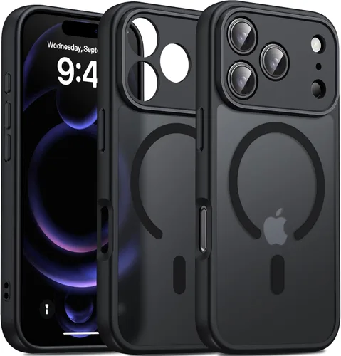 Vista 23 de Oterkin Funda magnética para Samsung Galaxy A17 mate, funda de teléfono A17 compatible con MagSafe esmerilada, translúcida, a prueba de golpes Negro