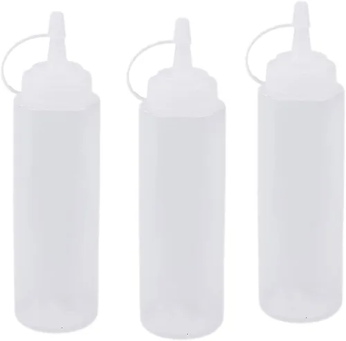 Vista 7 de Botella de plástico transparente para apretar, paquete de 3 recipientes de boca ancha a prueba de fugas, dispensador de condimentos, salsa de tomate
