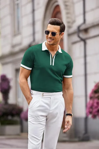 Vista 3 de COOFANDY Polo de manga corta para hombre, camiseta de tenis de golf, casual, ajustada, para verano