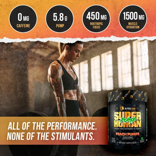 Vista 3 de ALPHA LION Superhuman Pump Polvo para antes de entrenar, suplemento de preentrenamiento sin cafeína ni estimulantes nootrópicos, potenciador