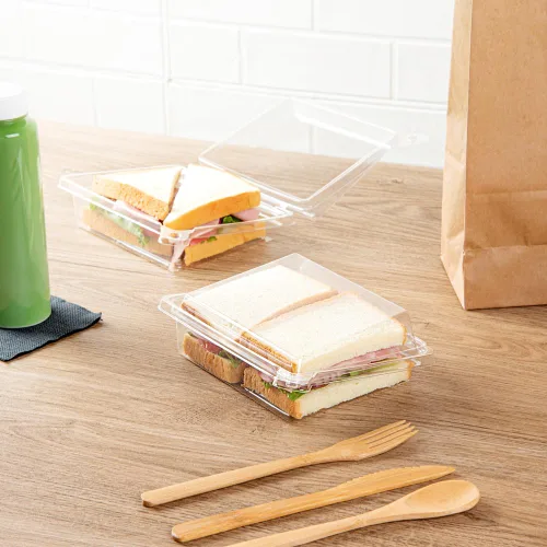 Vista 3 de Restaurantware Tamper Tek - Recipientes rectangulares para llevar de 6.8 x 5.7 x 1.7 pulgadas, 100 recipientes duraderos para sándwich para llevar
