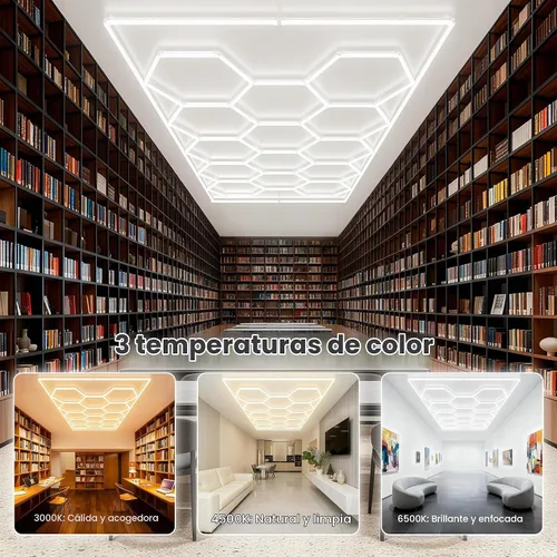 Vista 3 de Luces LED hexagonales, luces hexagonales regulables, 3 temperaturas de color 6500 K/4500 K/3000 K, luz hexagonal con interruptor inteligente WiFi