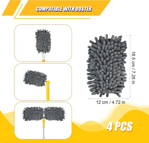 Vista 2 de 4 repuestos de plumero, de microfibra para ventilador de techo, reutilizables, 360 plumeros, resistentes para limpieza (gris)