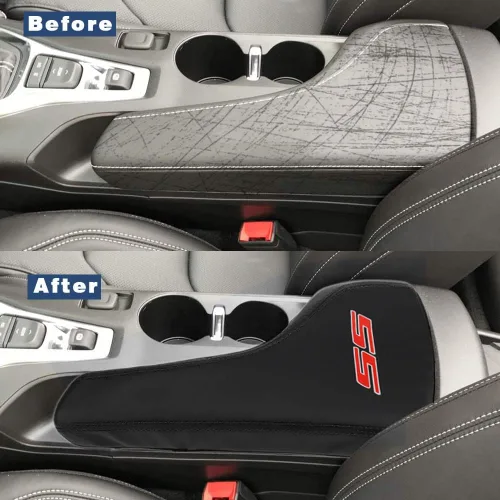 Vista 4 de Funda para reposabrazos de consola central, consola de protección completa, reposabrazos de cuero, accesorios interiores para Chevrolet Camaro