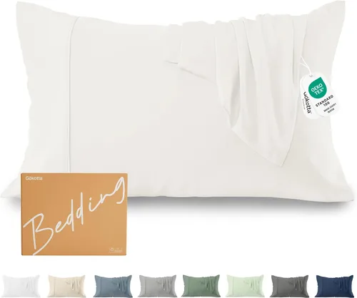 Vista 12 de GOKOTTA Fundas de almohada suaves estándar, Fundas de almohada de seda lujosa y refrescante para quienes duermen con calor, 100% rayón derivado