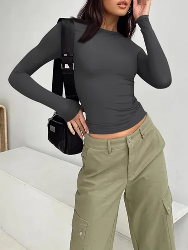 Vista 2 de AUTOMET Camisas de manga larga de 3 piezas para mujer, básicas, para salir, otoño, moda, ropa interior, ajustada, Y2K