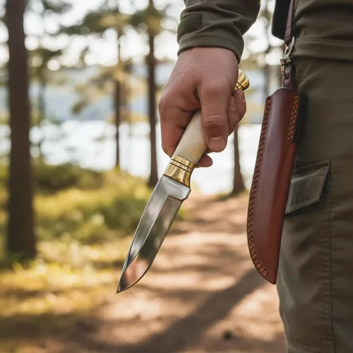 Vista 5 de SZCO Cuchillo de caza Full Tang de 8.25 pulgadas, elegante cuchillo de campamento con mango de hueso, hoja de acero inoxidable y funda, cuchillo