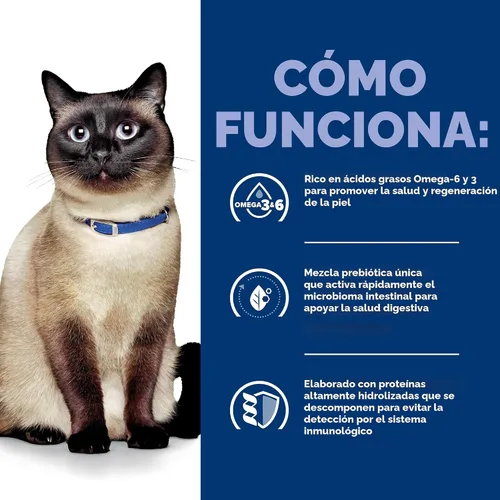Vista 5 de Alimento seco Hill's Prescription Diet z/d para sensibilidades cutáneas/alimentarias hidrolizadas para gatos, dieta veterinaria, bolsa de 4 lb