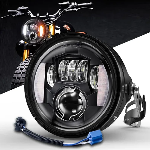 Vista 8 de LEDUR - Faro delantero LED redondo para motocicleta de 7 pulgadas, aprobado por DOT, con haz alto y bajo, con carcasa y cubeta, para Harley, Yamaha