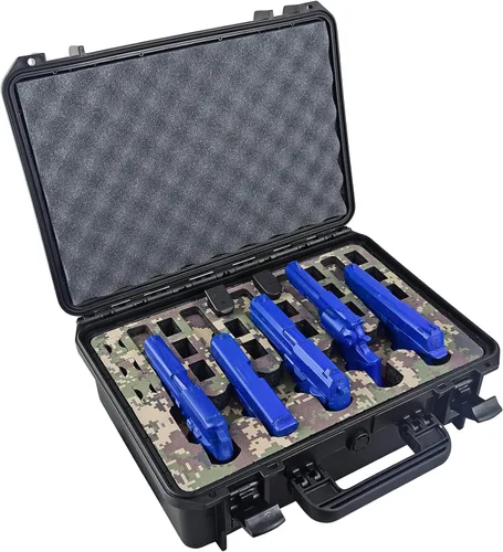 Vista 16 de Estuche para Armas de 5 Pistolas y 18 Cargadores con Inserción de Espuma Personalizada MyCaseBuilder - Impermeable, Resistente - Porta Armas