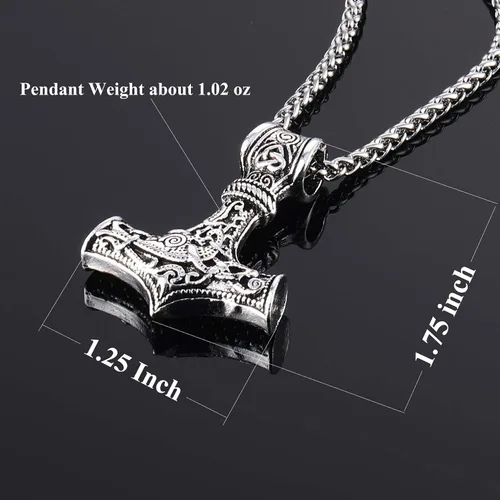Vista 3 de HORHEAR Collar de Mjolnir con martillo de Thor, collar de cadena de acero inoxidable con colgante de Thor vikingo