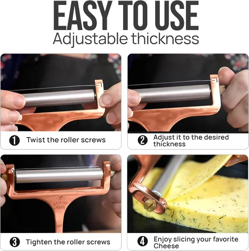 Vista 5 de Zulay Cortador de Queso Ajustable - Cortador de Alambre para Mozzarella, Cheddar, Gouda - De Uso Rudo Con 2 Alambres Extras (Cobre)