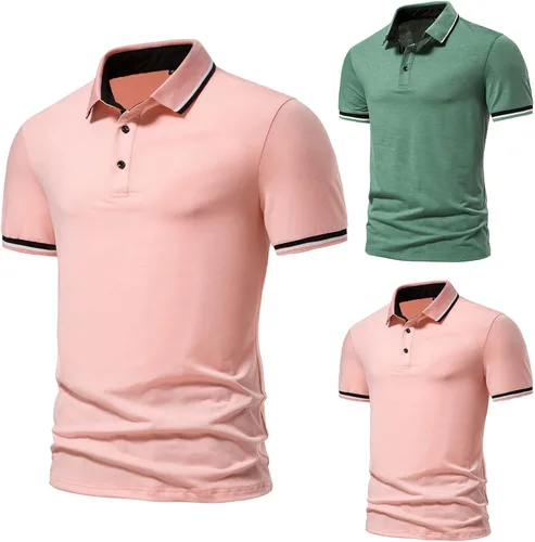 Vista 4 de ZDFER - Polo de manga corta con solapa ajustada para hombre, estilo casual, polos de golf, deportes de verano, camisetas de algodón absorbente